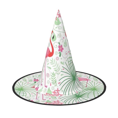 EdsfFehs Halloween-Hut mit floralem Flamingo-Botanik-Druck, spitz, lustig, breite Krempe, Zauberer-Kopfbedeckung, faltbares Festivalzubehör EdsfFehs Halloween-Hut mit floralem Flamingo-Botanik-Druck, spitz, lustig, breite Krempe, Zauberer-Kopfbedeckung, faltbares Festivalzubehör von EdsfFehs
