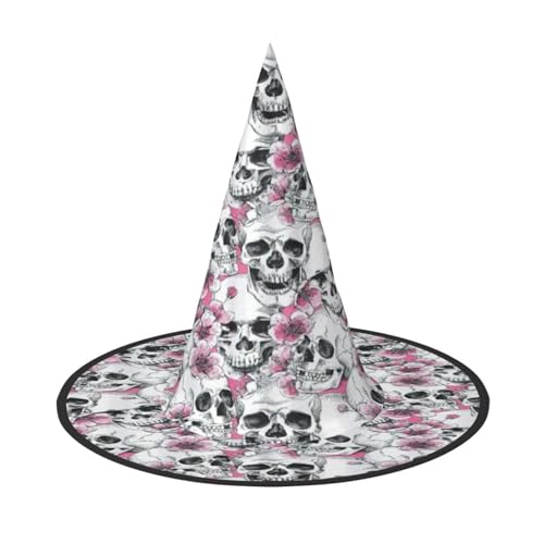 EdsfFehs Halloween-Hut mit floralem Totenkopf-Druck, spitz, lustig, breite Krempe, Zauberer-Kopfbedeckung, faltbares Festivalzubehör von EdsfFehs