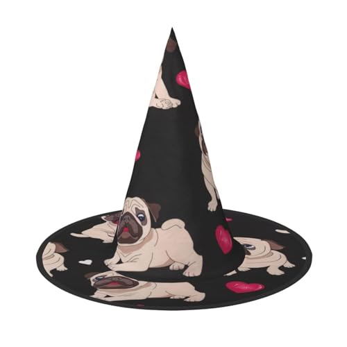 EdsfFehs Halloween-Hut mit niedlichem Mops-Aufdruck, spitz, lustig, breite Krempe, Zauberer-Kopfbedeckung, faltbares Festivalzubehör EdsfFehs Halloween-Hut mit niedlichem Mops-Aufdruck, spitz, lustig, breite Krempe, Zauberer-Kopfbedeckung, faltbares Festivalzubehör von EdsfFehs