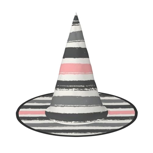 EdsfFehs Halloween-Hut mit rosa hell- und dunkelgrauen Streifen, spitz, lustig, breite Krempe, Zauberer-Kopfbedeckung, faltbares Festivalzubehör EdsfFehs Halloween-Hut mit rosa hell- und dunkelgrauen Streifen, spitz, lustig, breite Krempe, Zauberer-Kopfbedeckung, faltbares Festivalzubehör von EdsfFehs