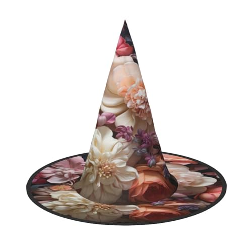 EdsfFehs Halloween-Hut mit schönen Blumen, 1 Druck, spitz, lustig, breite Krempe, Zauberer-Kopfbedeckung, faltbares Festivalzubehör EdsfFehs Halloween-Hut mit schönen Blumen, 1 Druck, spitz, lustig, breite Krempe, Zauberer-Kopfbedeckung, faltbares Festivalzubehör von EdsfFehs