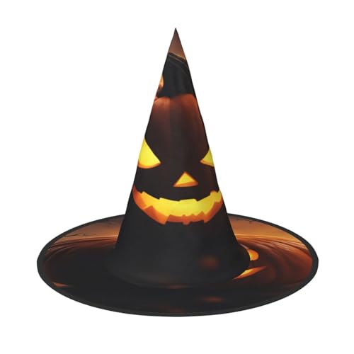 EdsfFehs Halloween-Kürbis-Druck, Halloween-Hut, spitz, lustig, breite Krempe, Zauberer-Kopfbedeckung, faltbares Festivalzubehör von EdsfFehs