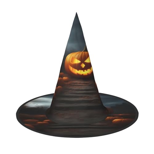 EdsfFehs Halloween-Kürbis-Druck, Halloween-Hut, spitz, lustig, breite Krempe, Zauberer-Kopfbedeckung, faltbares Festivalzubehör von EdsfFehs