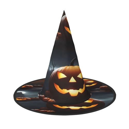 EdsfFehs Halloween-Kürbis-Druck, Halloween-Hut, spitz, lustig, breite Krempe, Zauberer-Kopfbedeckung, faltbares Festivalzubehör EdsfFehs Halloween-Kürbis-Druck, Halloween-Hut, spitz, lustig, breite Krempe, Zauberer-Kopfbedeckung, faltbares Festivalzubehör von EdsfFehs