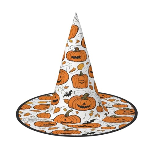 EdsfFehs Halloween-Kürbis-Muster, Halloween-Hut, spitz, lustig, breite Krempe, Zauberer-Kopfbedeckung, faltbares Festivalzubehör von EdsfFehs