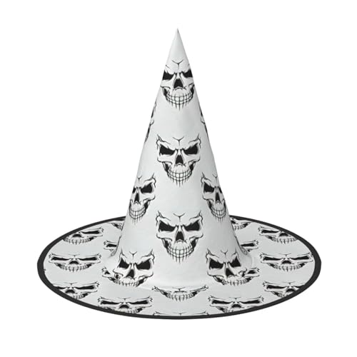 EdsfFehs Halloween-Thema, einfarbiger Skelett-Kopf-Druck, Halloween-Hut, spitz, lustig, breite Krempe, Zauberer-Kopfbedeckung, faltbares Festivalzubehör von EdsfFehs