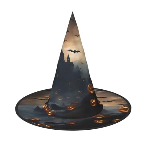 EdsfFehs Halloween fliegende Fledermäuse mit 3 Drucken, Halloween-Hut, spitz, lustig, breite Krempe, Zauberer-Kopfbedeckung, faltbares Festivalzubehör von EdsfFehs