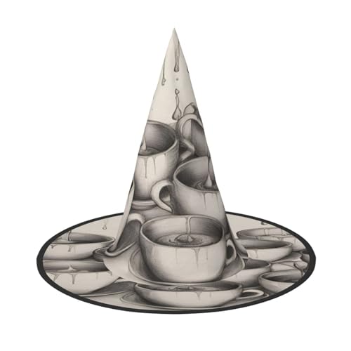 EdsfFehs Handgezeichnete Teekannen und Tassen, Halloween-Hut, spitz, lustig, breite Krempe, Zauberer-Kopfbedeckung, faltbares Festivalzubehör EdsfFehs Handgezeichnete Teekannen und Tassen, Halloween-Hut, spitz, lustig, breite Krempe, Zauberer-Kopfbedeckung, faltbares Festivalzubehör von EdsfFehs
