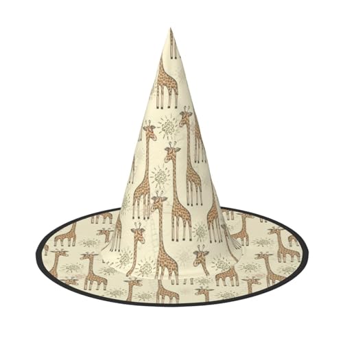 EdsfFehs Handgezeichneter Giraffen-Druck, Halloween-Hut, spitz, lustig, breite Krempe, Zauberer-Kopfbedeckung, faltbares Festivalzubehör EdsfFehs Handgezeichneter Giraffen-Druck, Halloween-Hut, spitz, lustig, breite Krempe, Zauberer-Kopfbedeckung, faltbares Festivalzubehör von EdsfFehs
