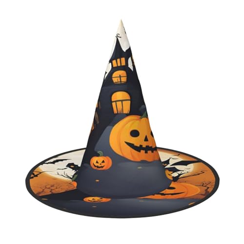 EdsfFehs Happy-Halloween-Vector Halloween-Hut mit 1 Druck, spitz, lustig, breite Krempe, Zauberer-Kopfbedeckung, faltbares Festivalzubehör von EdsfFehs
