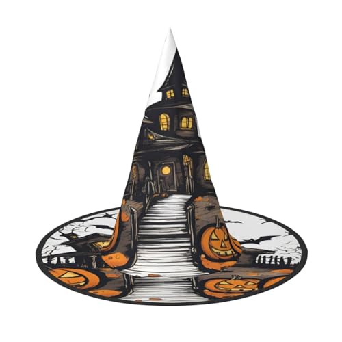 EdsfFehs Happy-Halloween-Vektor-Druck, Halloween-Hut, spitz, lustig, breite Krempe, Zauberer-Kopfbedeckung, faltbares Festivalzubehör von EdsfFehs