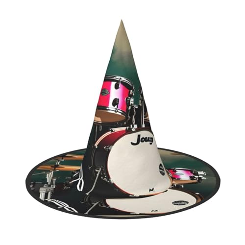 EdsfFehs Jazz-Trommel-Druck, Halloween-Hut, spitz, lustig, breite Krempe, Zauberer-Kopfbedeckung, faltbares Festivalzubehör EdsfFehs Jazz-Trommel-Druck, Halloween-Hut, spitz, lustig, breite Krempe, Zauberer-Kopfbedeckung, faltbares Festivalzubehör von EdsfFehs