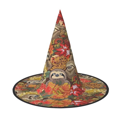 EdsfFehs Lustiger Faultier-Druck, Halloween-Hut, spitz, lustig, breite Krempe, Zauberer-Kopfbedeckung, faltbares Festivalzubehör EdsfFehs Lustiger Faultier-Druck, Halloween-Hut, spitz, lustig, breite Krempe, Zauberer-Kopfbedeckung, faltbares Festivalzubehör von EdsfFehs