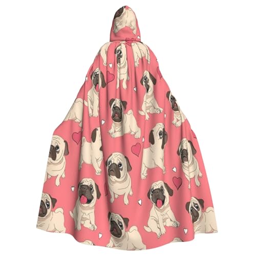EdsfFehs Lustiger Halloween-Umhang mit Cartoon-Mops-Motiv, Unisex, mit Kapuze, Cosplay-Kostüm für Party, Karneval, Themenveranstaltungen von EdsfFehs