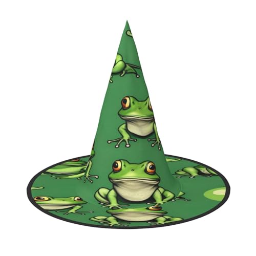 EdsfFehs Lustiger grüner Frosch-Druck, Halloween-Hut, spitz, lustig, breite Krempe, Zauberer-Kopfbedeckung, faltbares Festivalzubehör EdsfFehs Lustiger grüner Frosch-Druck, Halloween-Hut, spitz, lustig, breite Krempe, Zauberer-Kopfbedeckung, faltbares Festivalzubehör von EdsfFehs