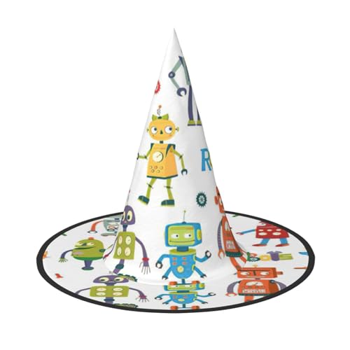 EdsfFehs Niedlicher Halloween-Hut mit Cartoon-Robotern, spitz, lustig, breite Krempe, Zauberer-Kopfbedeckung, faltbares Festivalzubehör EdsfFehs Niedlicher Halloween-Hut mit Cartoon-Robotern, spitz, lustig, breite Krempe, Zauberer-Kopfbedeckung, faltbares Festivalzubehör von EdsfFehs