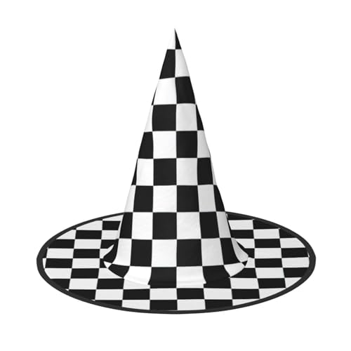 EdsfFehs Schwarz-weiß karierter Streifen-Druck, Halloween-Hut, spitz, lustig, breite Krempe, Zauberer-Kopfbedeckung, faltbares Festivalzubehör von EdsfFehs