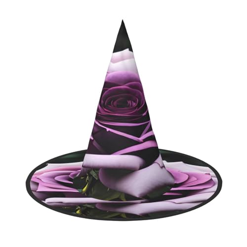 EdsfFehs Schwarzer Blackgound-Rosen-Druck, Halloween-Hut, spitz, lustig, breite Krempe, Zauberer-Kopfbedeckung, faltbares Festivalzubehör EdsfFehs Schwarzer Blackgound-Rosen-Druck, Halloween-Hut, spitz, lustig, breite Krempe, Zauberer-Kopfbedeckung, faltbares Festivalzubehör von EdsfFehs