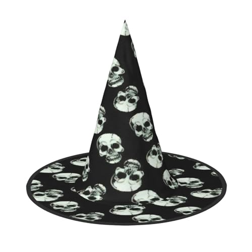 EdsfFehs Schwarzer Halloween-Hut mit Totenkopf-Aufdruck, spitz, lustig, breite Krempe, Zauberer-Kopfbedeckung, faltbares Festivalzubehör EdsfFehs Schwarzer Halloween-Hut mit Totenkopf-Aufdruck, spitz, lustig, breite Krempe, Zauberer-Kopfbedeckung, faltbares Festivalzubehör von EdsfFehs
