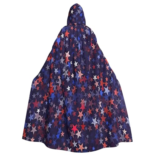EdsfFehs Unisex-Kapuzenumhang, rot-blaue Sterne, amerikanischer Druck, Cosplay-Kostüm für Party, Karneval, Themenveranstaltungen von EdsfFehs
