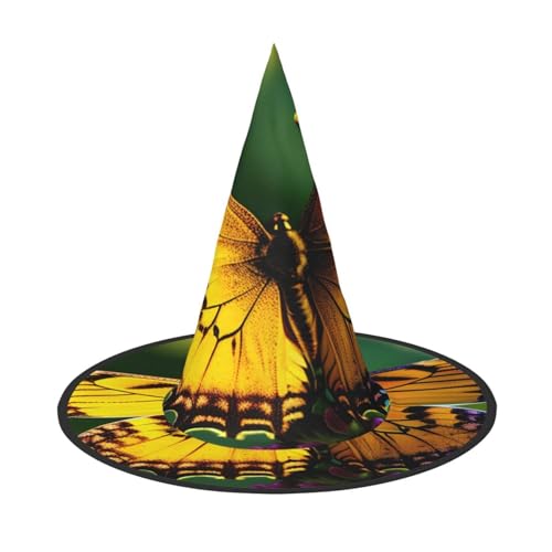 EdsfFehs Wunderschöner leuchtender Schmetterlings-Druck, Halloween-Hut, spitz, lustig, breite Krempe, Zauberer-Kopfbedeckung, faltbares Festivalzubehör EdsfFehs Wunderschöner leuchtender Schmetterlings-Druck, Halloween-Hut, spitz, lustig, breite Krempe, Zauberer-Kopfbedeckung, faltbares Festivalzubehör von EdsfFehs