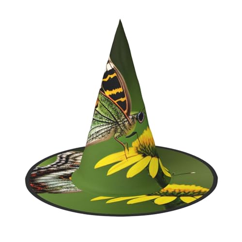 EdsfFehs Wunderschöner leuchtender Schmetterlingshut, 1 Druck, Halloween-Hut, spitz, lustig, breite Krempe, Zauberer-Kopfbedeckung, faltbares Festivalzubehör EdsfFehs Wunderschöner leuchtender Schmetterlingshut, 1 Druck, Halloween-Hut, spitz, lustig, breite Krempe, Zauberer-Kopfbedeckung, faltbares Festivalzubehör von EdsfFehs