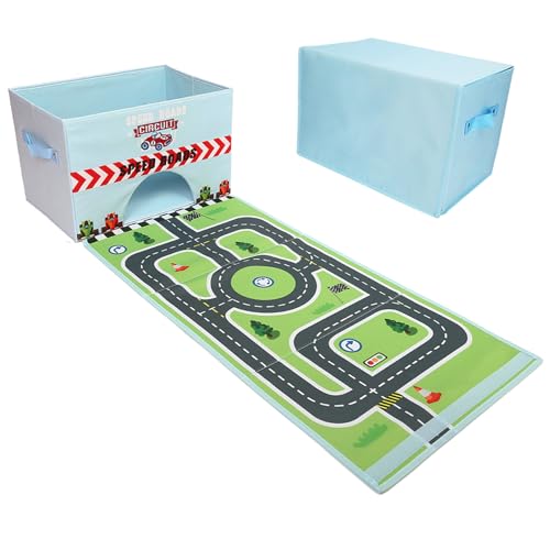 Edsnor Spielzeugautos Aufbewahrungsbox - Auto Spielzeug Box, 2 in 1 zusammenklappbare Spielzeugauto Lagerung (nicht eingeschlossen Autos) Blau von Edsnor