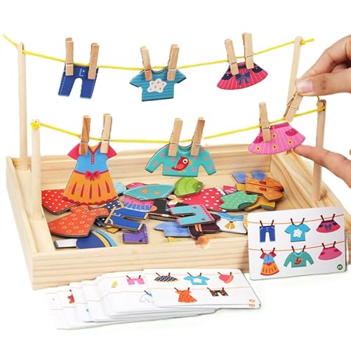EduLand Montessori Practical Life Clothes Hanging Job Rope Strings Hanging Clothes with Clothespins Airing Clothes Montessori Classroom Clothes Hanging Dress-Up Game for 2-6 years old Educational Gift von EduLand Montessori