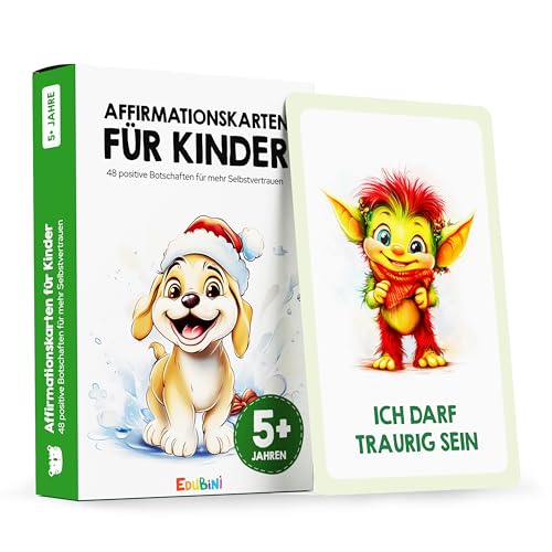 48 Affirmationskarten Kinder - Umgang mit Gefühlen Lernen mit Gefühlskarten für Kinder [PÄDAGOGISCH WERTVOLL] - Achtsamkeitskarten, Mutmacherkarten, Selbstbewusstsein stärken von Edubini
