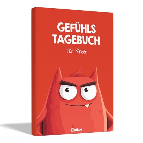 Gefühlstagebuch Kinder [6-12 JAHRE] - Tagebuch Mädchen & Jungs - Gefühle Buch für Umgang mit Emotionen und ein gutes Gefühl, Dankbarkeitstagebuch für Kinder (inkl. 10 Spiele)(rot) von Edubini