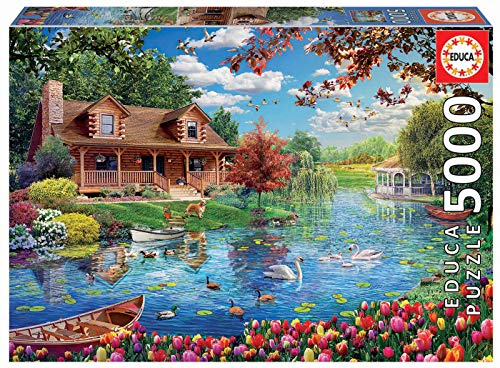 Educa 19056, Haus am See, 5000 Teile Puzzle für Erwachsene und Kinder ab 14 Jahren, Landschaft, Idylle von Educa