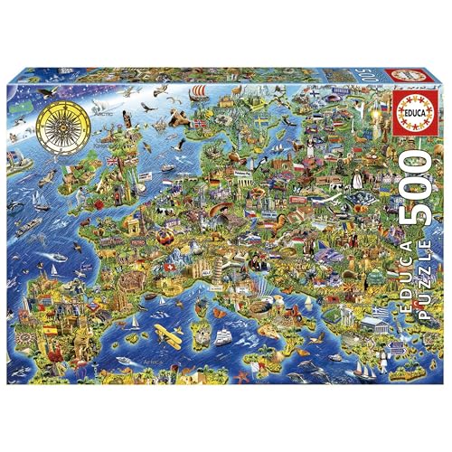 Educa - Puzzle 500 Teile für Erwachsene | Verrückte Europakarte, 500 Teile Puzzle für Erwachsene und Kinder ab 11 Jahren, Landkarte, Europe (17962) von Educa
