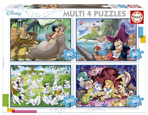 Educa - Disney Klassiker, 4in1 50/80/100/150 Teile Puzzleset für Kinder ab 5 Jahren, Puzzle (18105) von Educa