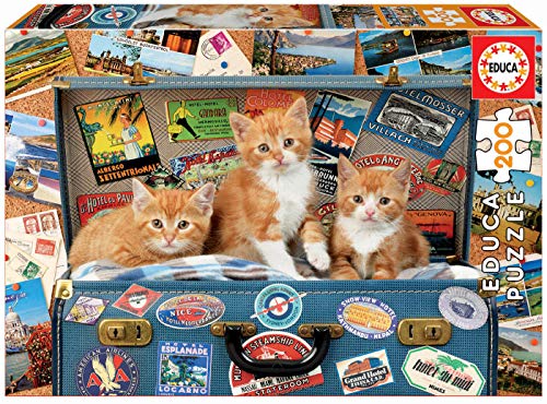 Educa - Puzzle 200 Teile | Kätzchen im Reisekoffer, 200 Teile Puzzle für Erwachsene und Kinder ab 6 Jahren, Katzen, Tierpuzzle (18065) von Educa