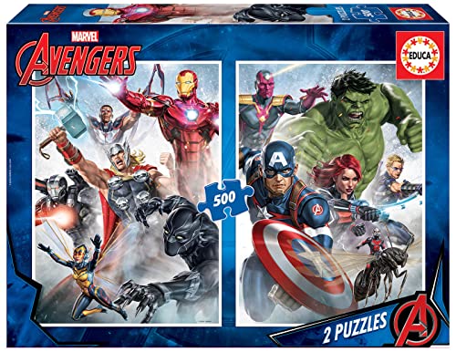 Educa - Puzzle 500 Teile für Erwachsene | Marvel Avengers 2 x 500 Teile Puzzle für Erwachsene und Kinder ab 11 Jahren, Superhelden, Puzzleset (17994) von Educa