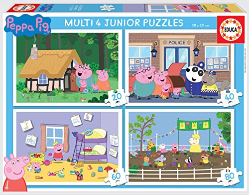 Educa - Peppa Wutz Puzzle ab 4 Jahren | Peppa Pig 4-in1 Puzzle-Set mit 20/40/60/80 Teilen, progressives Kinderpuzzle (18645) von Educa