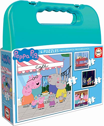 Educa - Koffer mit progressiven Kinderpuzzles, Peppa Wutz, 6, 9, 12 und 16 Teile (18112), Modelle von Educa