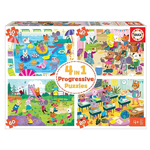 Educa - Schultag, 4in1 Kinderpuzzle mit 20, 40, 60 und 80 Teilen, ab 4 Jahren, progressives Puzzle (18904) Educa - Schultag, 4in1 Kinderpuzzle mit 20, 40, 60 und 80 Teilen, ab 4 Jahren, progressives Puzzle (18904) von Educa