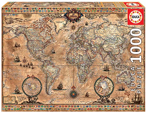 Educa - Puzzle 1000 Teile für Erwachsene | Antike Weltkarte, 1000 Teile Puzzle für Erwachsene und Kinder ab 14 Jahren, Landkarte (15159) von Educa