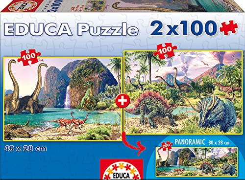 Educa - Puzzle 100 Teile | Dinosaurier, 2x100 Teile Puzzleset für Kinder ab 6 Jahren, Dinopuzzle (15620) von Educa