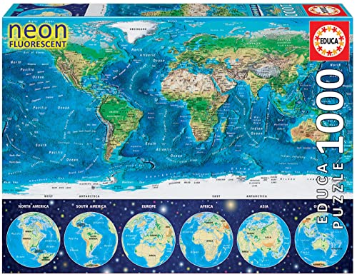 Educa - Puzzle 1000 Teile für Erwachsene | Weltkarte, Leuchtpuzzle, 1000 Teile Puzzle für Erwachsene und Kinder ab 14 Jahren, leuchtet im Dunkeln (16760) von Educa