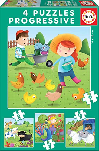 Educa 17145, Bauernhof, 4-in-1 Puzzleset für Kinder ab 3 Jahren, Farm von Educa