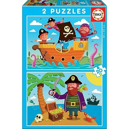 Educa 17149, Piraten, 2x20 Teile Puzzleset für Kinder ab 3 Jahren von Educa