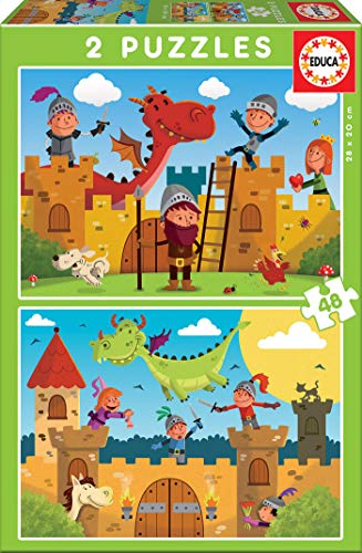Educa 17151, Drachen und Ritter, 2x48 Teile Puzzle für Kinder ab 4 Jahren von Educa