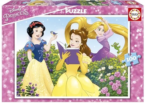 Educa 17167, Disney Prinzessinnen, 100 Teile Puzzle für Kinder ab 6 Jahren, Schneewittchen, Belle, Rapunzel von Educa