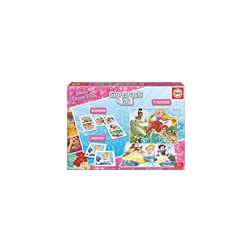 Educa 17198, Disney Prinzessinnen Superpack 4in1, inkl. Domino, Memo Spiel und 2 Puzzles, für Kinder ab 3 Jahren, Princess von Educa