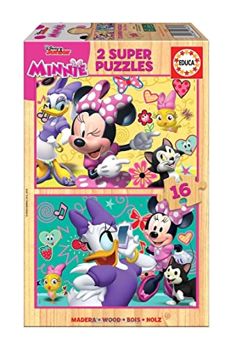 Educa - Holzpuzzle mit 16 Teile | Puzzleset 2x16 Teile für Kinder ab 3 Jahren | Minnie & Daisy, Disney (17623) von Educa