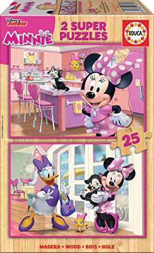 Educa 17625, Minnie, 2x25 Teile Holzpuzzle für Kinder ab 3 Jahren, Disney Puzzle von Educa
