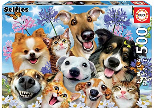 Educa - Puzzle 500 Teile für Erwachsene | Hunde und Katzen Selfie, 500 Teile Puzzle für Erwachsene und Kinder ab 11 Jahren, Haustiere, Tierpuzzle (17983) von Educa
