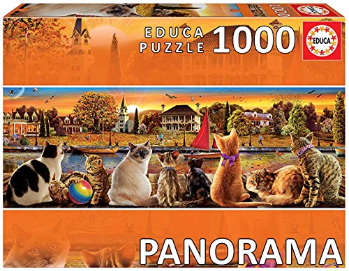 Educa 18001, Katzen am Quai, 1000 Teile Panorama Puzzle für Erwachsene und Kinder ab 10 Jahren, Katzenpuzzle von Educa